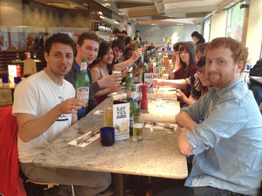  Relaxing after a busy day at Pizza Express 