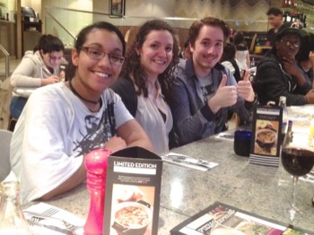  Tiffany Hall, Heather Gretton and students eating dessert 