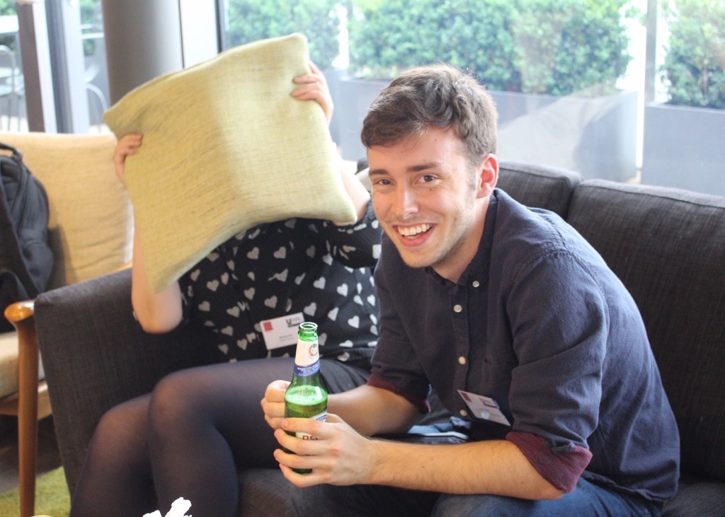  #Animation grad Jack Barber talking to a very shy @TeessideUni alumni - now Jnr Rigger @JellyfishPics, Blanche Xie 