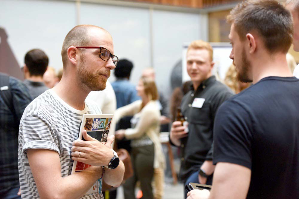   @dnegtv VFX Production Manager Henry Bull talking to BA Character Animation student Karl Bernhardt  