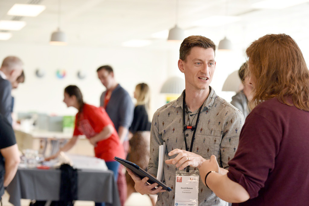  CG Supervisor/Lead Lighting TD  David Watson talking with BA Concept Art student Ashley Henry  