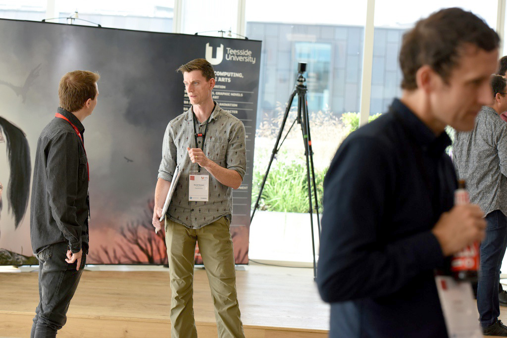  CG Supervisor/Lead Lighting TD David Watson talking to MComp Games Development student Christian Maund 